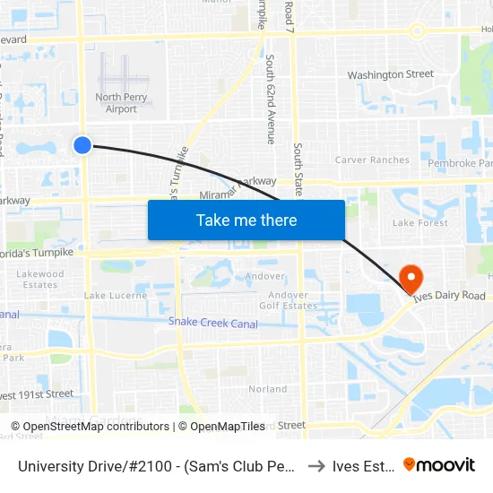 University Drive/#2100 - (Sam's Club Pembroke Road) to Ives Estates map