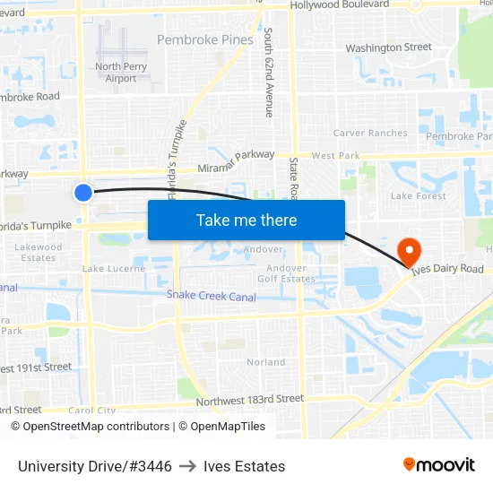 University Drive/#3446 to Ives Estates map