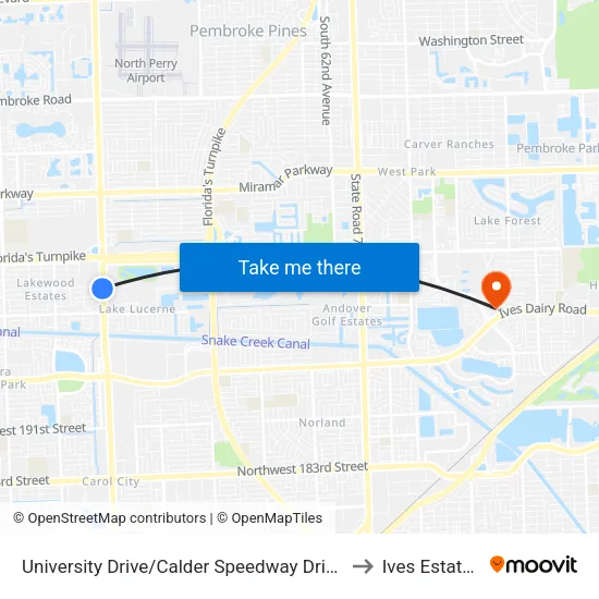 University Drive/Calder Speedway Drive to Ives Estates map
