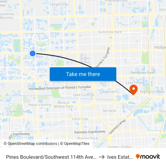 Pines Boulevard/Southwest 114th Avenue to Ives Estates map