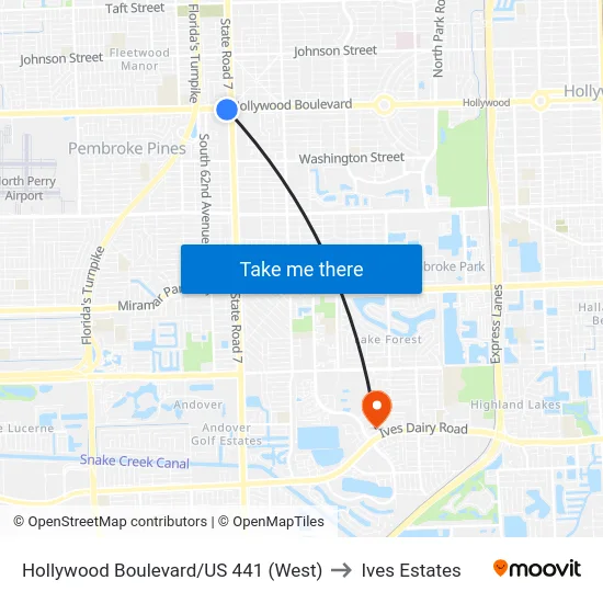 Hollywood Boulevard/US 441 (West) to Ives Estates map