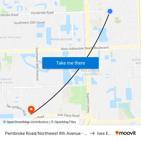 Pembroke Road/Northwest 8th Avenue - (South 26th Avenue) to Ives Estates map