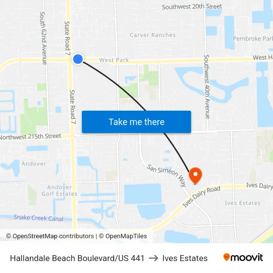 Hallandale Beach Boulevard/US 441 to Ives Estates map