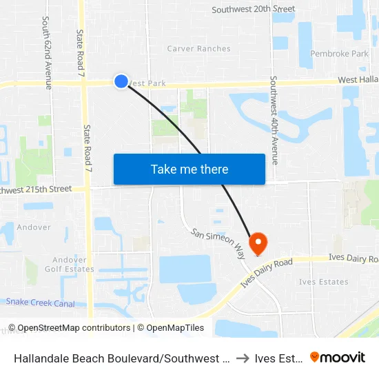 Hallandale Beach Boulevard/Southwest 58th Avenue to Ives Estates map