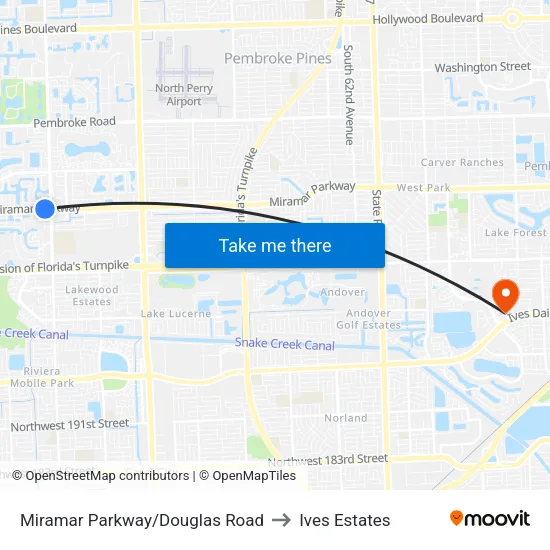 Miramar Parkway/Douglas Road to Ives Estates map