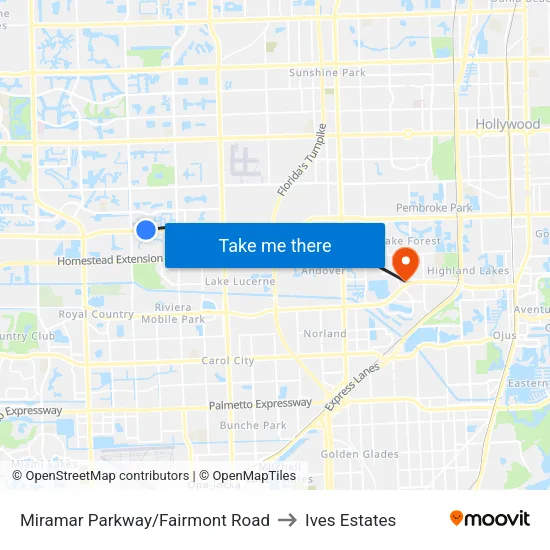 Miramar Parkway/Fairmont Road to Ives Estates map