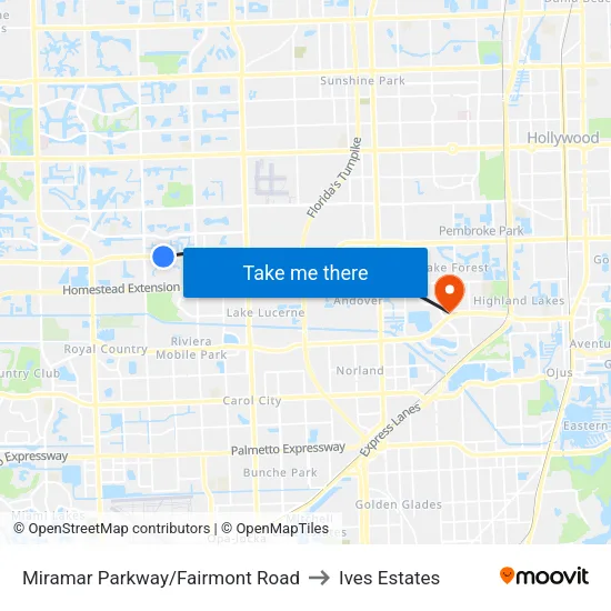 Miramar Parkway/Fairmont Road to Ives Estates map