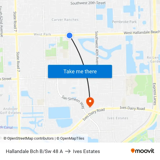 Hallandale Beach Boulevard/Southwest 48th Avenue to Ives Estates map