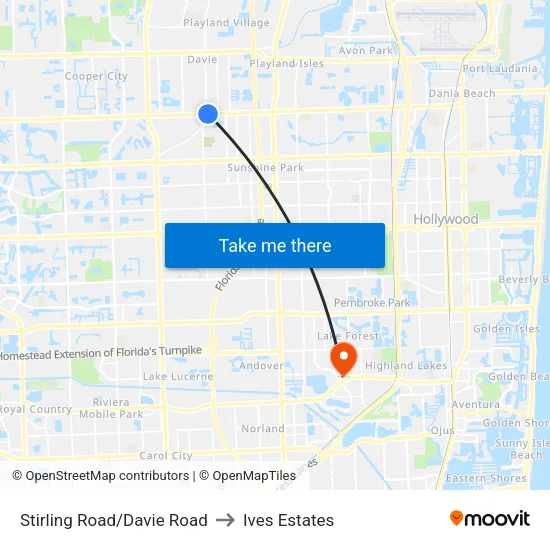 Stirling Road/Davie Road to Ives Estates map
