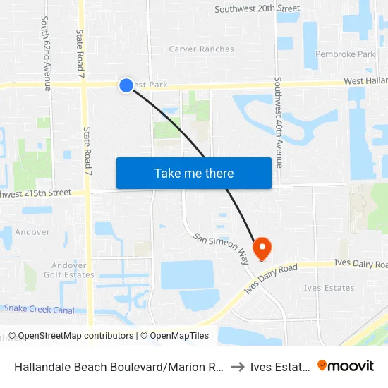 Hallandale Beach Boulevard/Marion Road to Ives Estates map