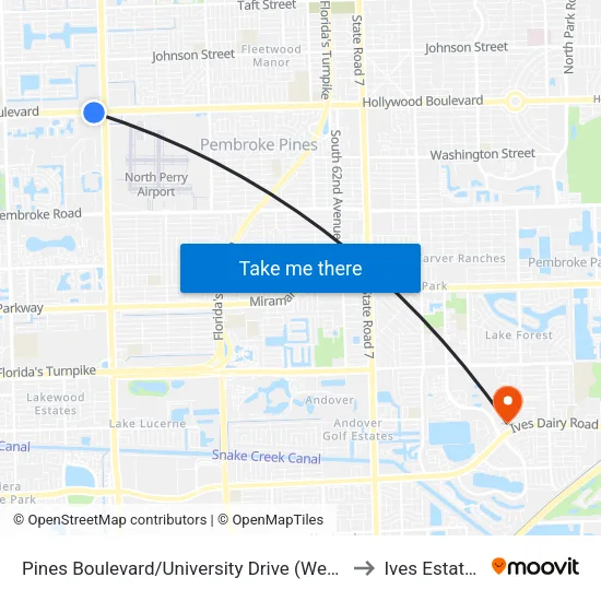 Pines Boulevard/University Drive (West) to Ives Estates map