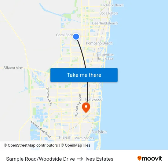 Sample Road/Woodside Drive to Ives Estates map