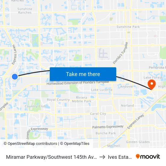 Miramar Parkway/Southwest 145th Avenue to Ives Estates map