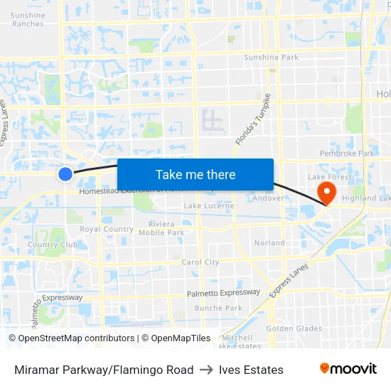 Miramar Parkway/Flamingo Road to Ives Estates map