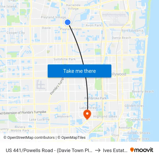 US 441/Powells Road - (Davie Town Plaza) to Ives Estates map