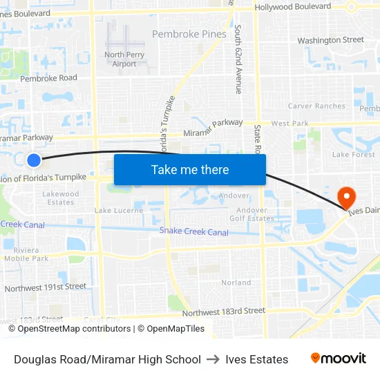 Douglas Road/Miramar High School to Ives Estates map