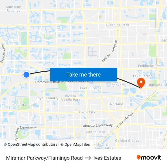 Miramar Parkway/Flamingo Road to Ives Estates map