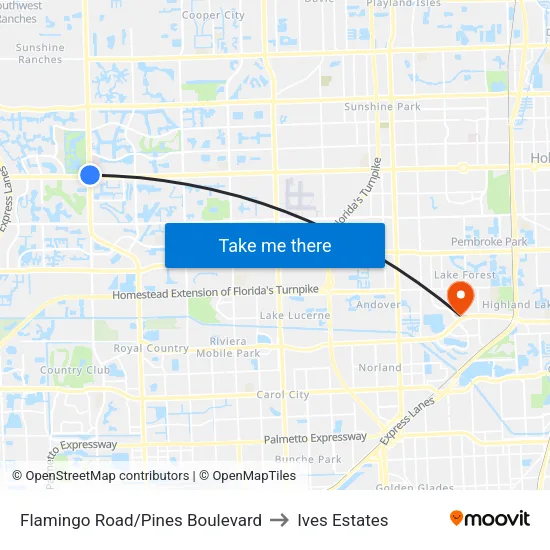 Flamingo Road/Pines Boulevard to Ives Estates map
