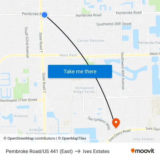 Pembroke Road/US 441 (East) to Ives Estates map