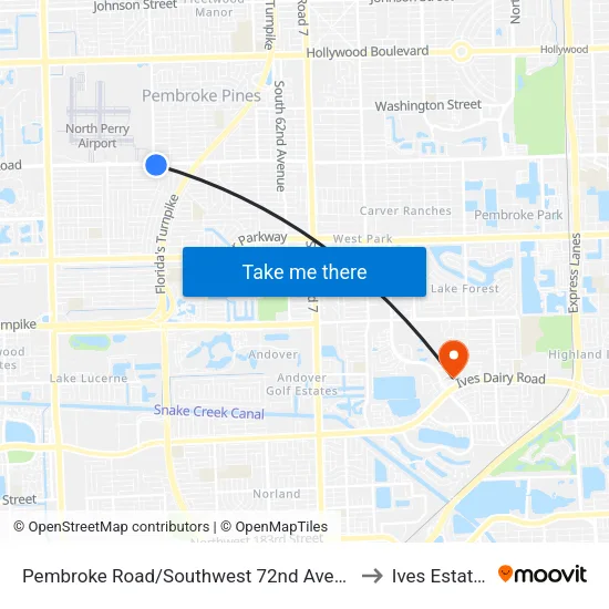 Pembroke Road/Southwest 72nd Avenue to Ives Estates map