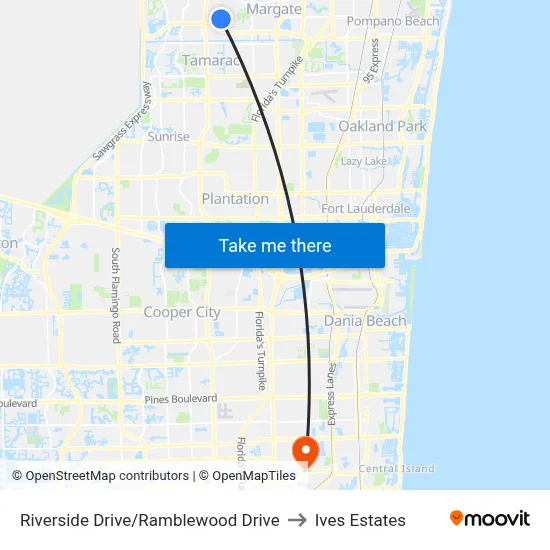 Riverside Drive/Ramblewood Drive to Ives Estates map