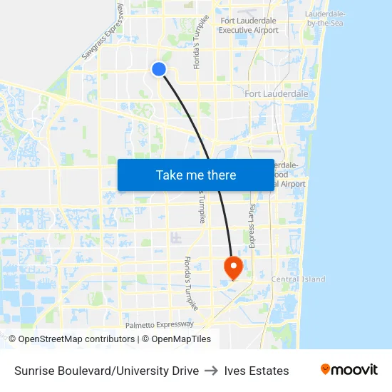 Sunrise Boulevard/University Drive to Ives Estates map