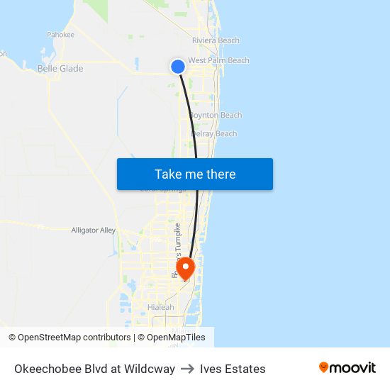 Okeechobee Blvd at  Wildcway to Ives Estates map