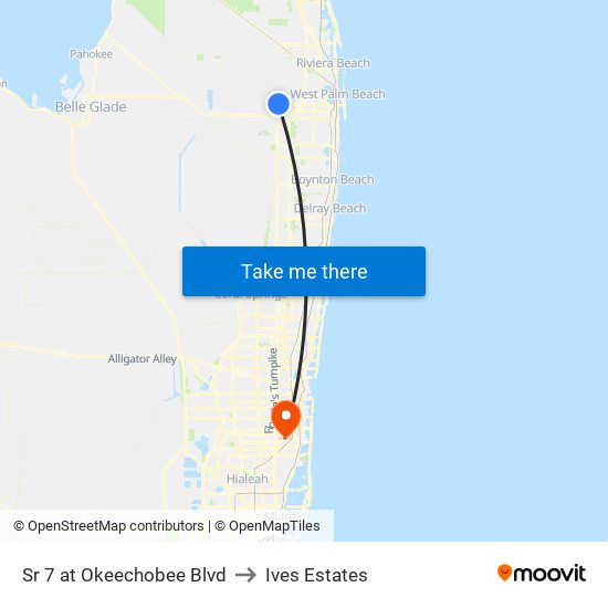 Sr 7 at  Okeechobee Blvd to Ives Estates map