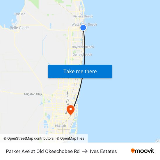 Parker Ave at Old Okeechobee Rd to Ives Estates map