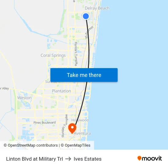 Linton Blvd at Military Trl to Ives Estates map