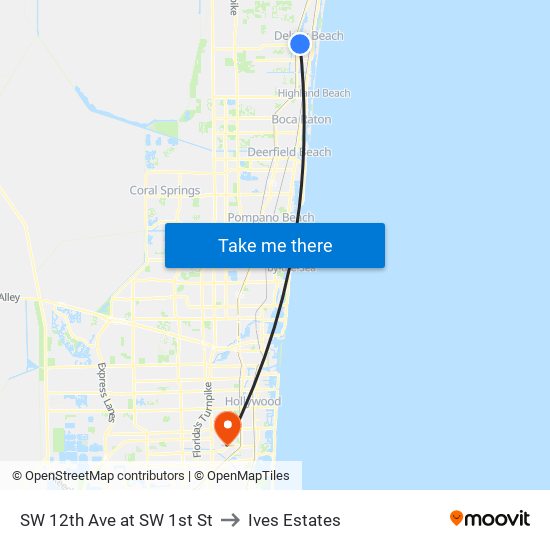 SW 12th Ave at SW 1st St to Ives Estates map