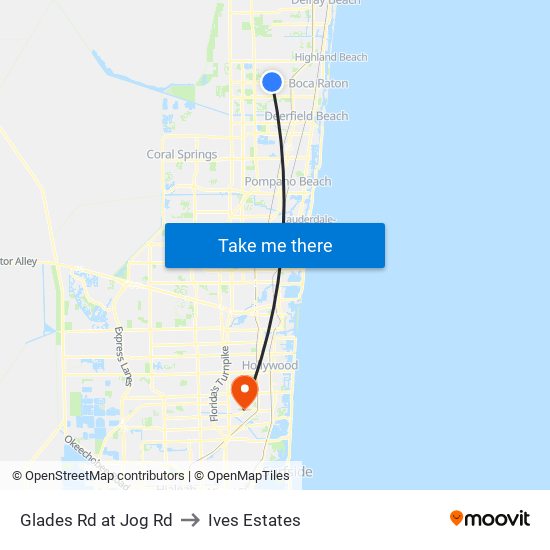 Glades Rd at Jog Rd to Ives Estates map