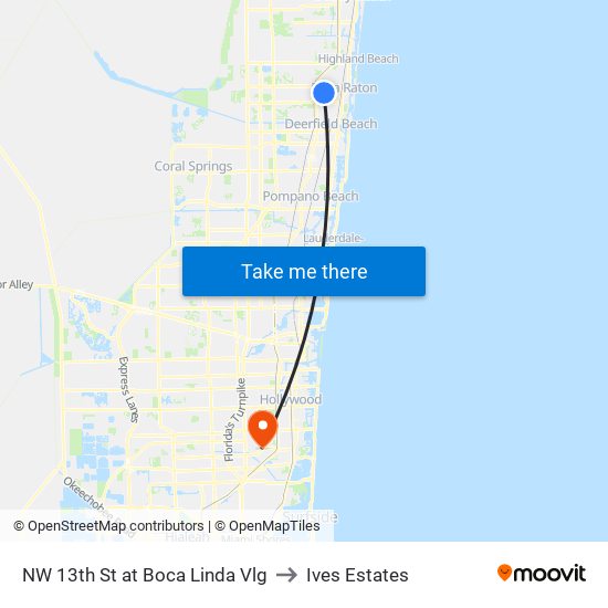 NW 13th St at Boca Linda Vlg to Ives Estates map