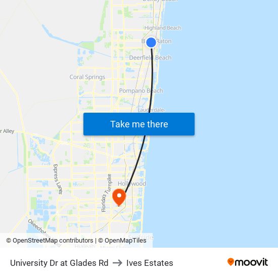 University Dr at Glades Rd to Ives Estates map