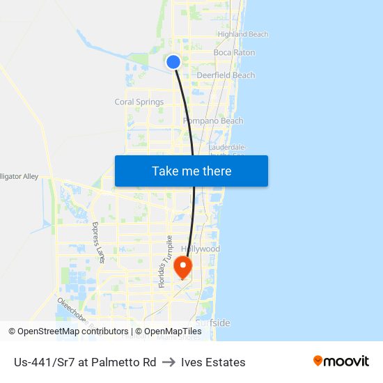 Us-441/Sr7 at Palmetto Rd to Ives Estates map