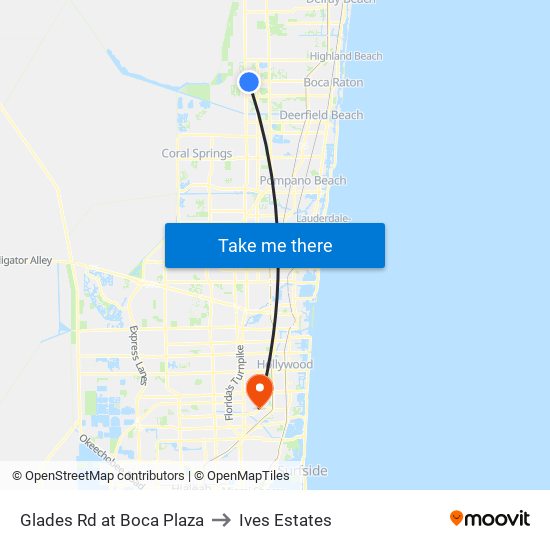 Glades Rd at Boca Plaza to Ives Estates map