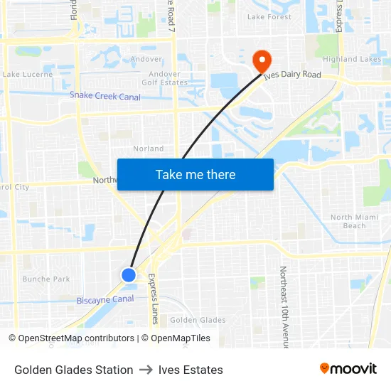 Golden Glades Station to Ives Estates map