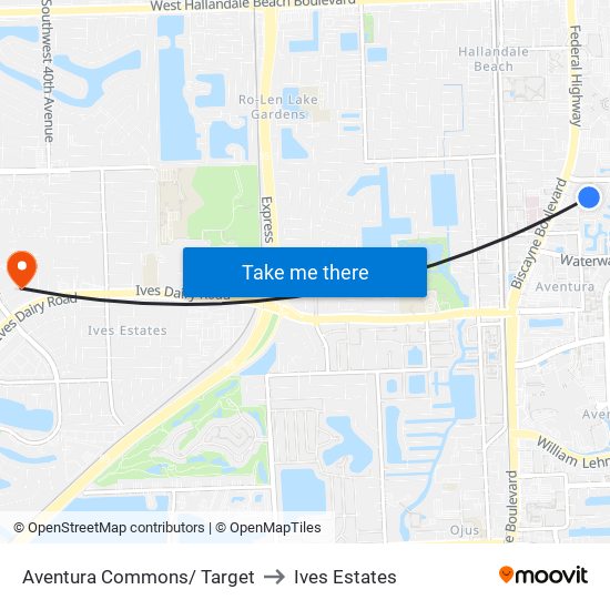 Aventura Commons/ Target to Ives Estates map