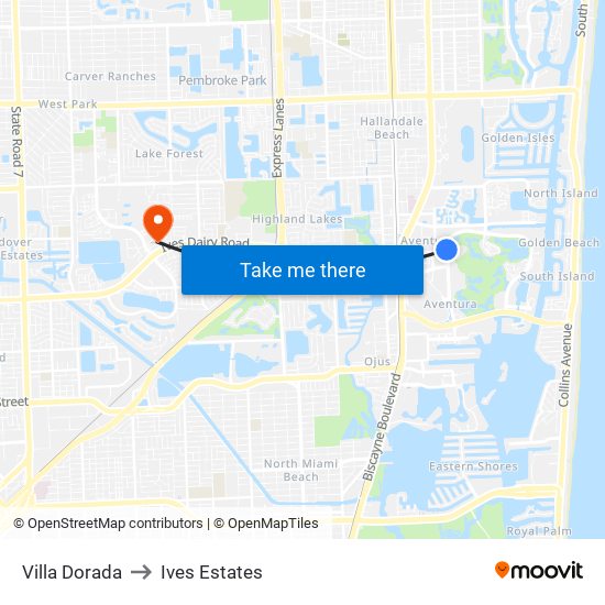 Villa Dorada to Ives Estates map