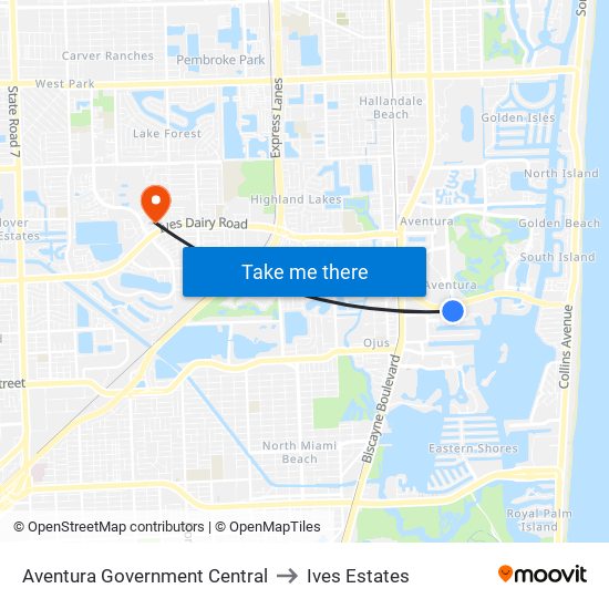 Aventura Government Central to Ives Estates map