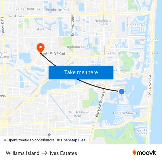 Williams Island to Ives Estates map