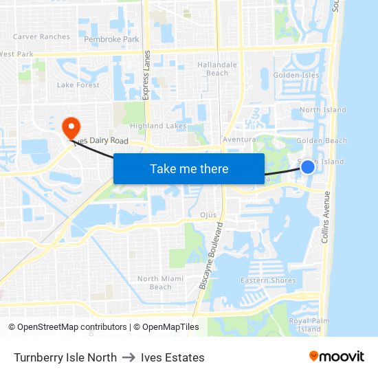 Turnberry Isle North to Ives Estates map