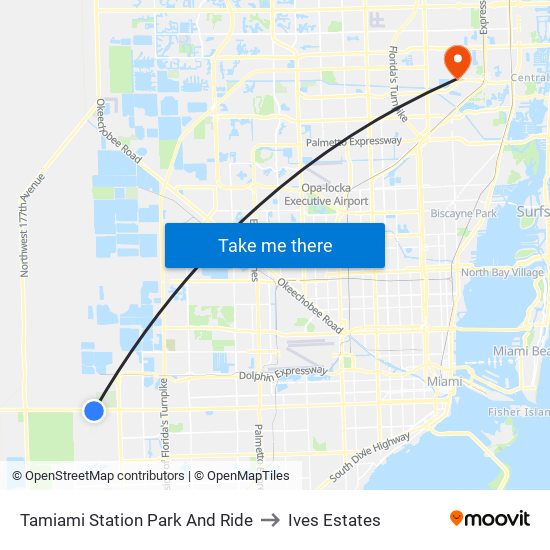 Tamiami Station Park And Ride to Ives Estates map