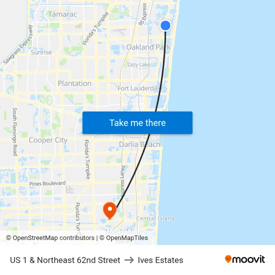 US 1 & Northeast 62nd Street to Ives Estates map