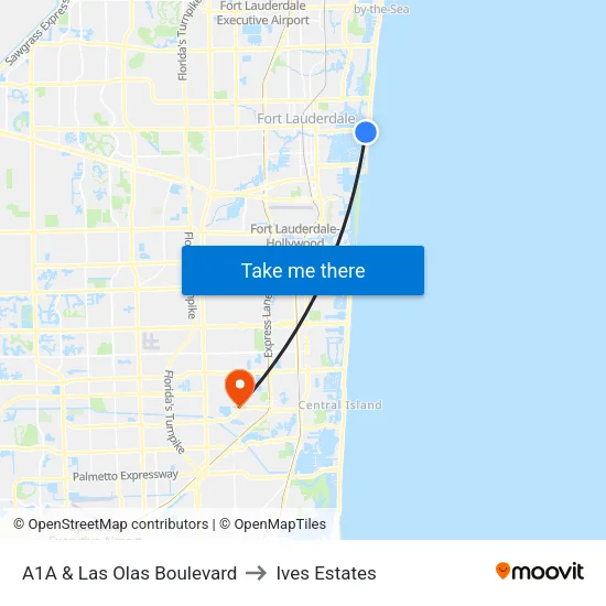 A1A & Las Olas Boulevard to Ives Estates map