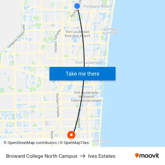 Broward College North Campus to Ives Estates map