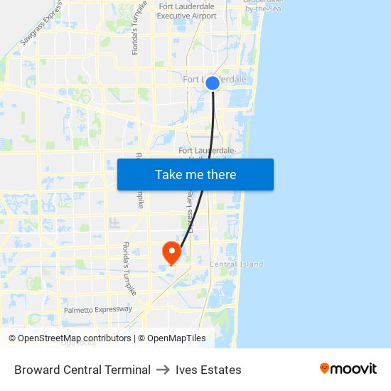 Broward Central Terminal to Ives Estates map