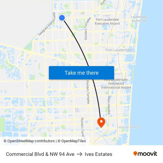 Commercial Blvd & NW 94 Ave to Ives Estates map