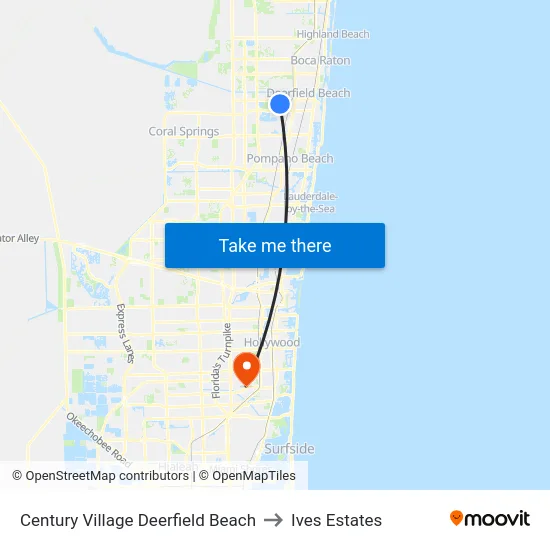 Century Village Deerfield Beach to Ives Estates map