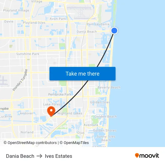 Dania Beach to Ives Estates map
